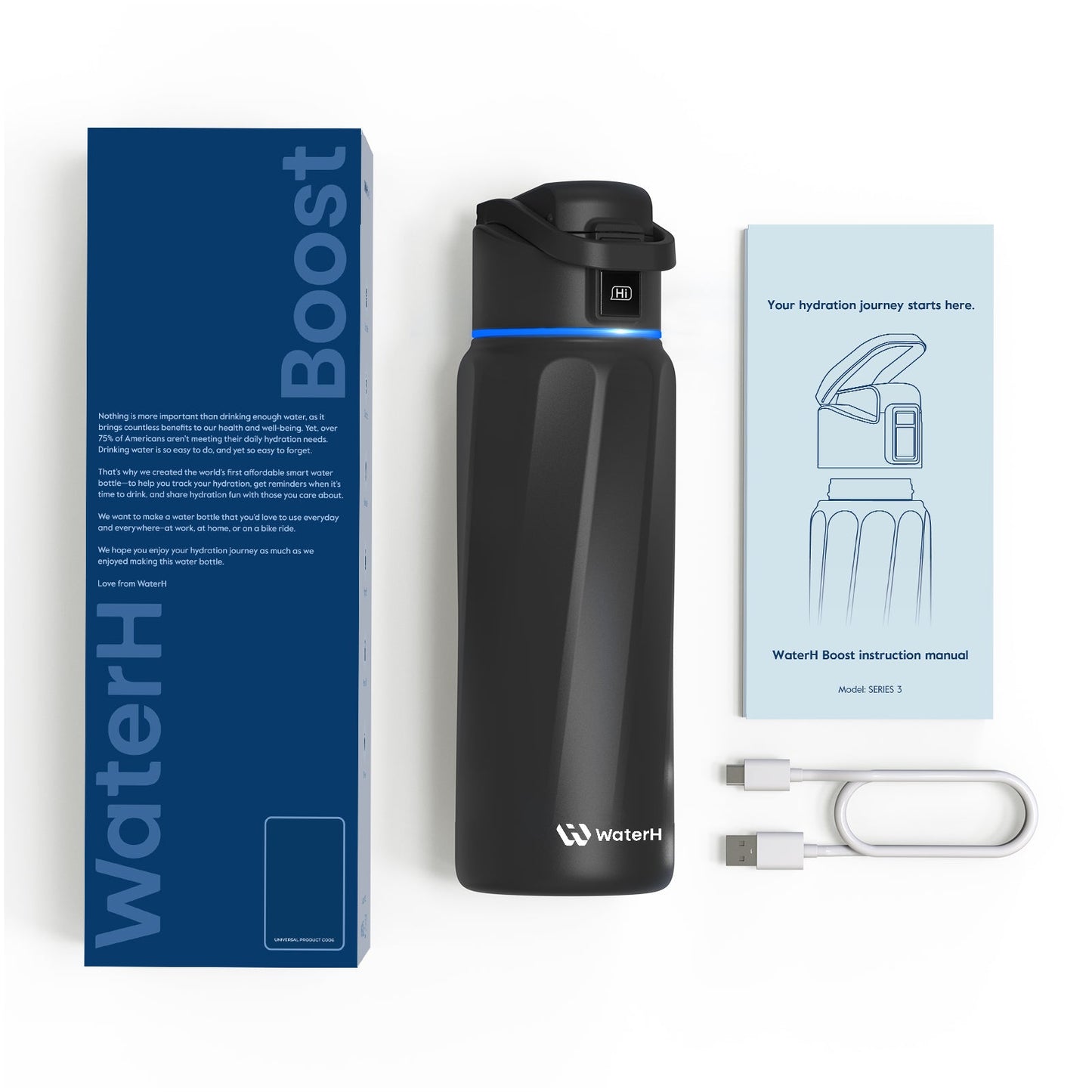 Stay Hydrated in Style: The WaterH Boost Smart Water Bottle - 32 Oz with App Tracking & Insulation