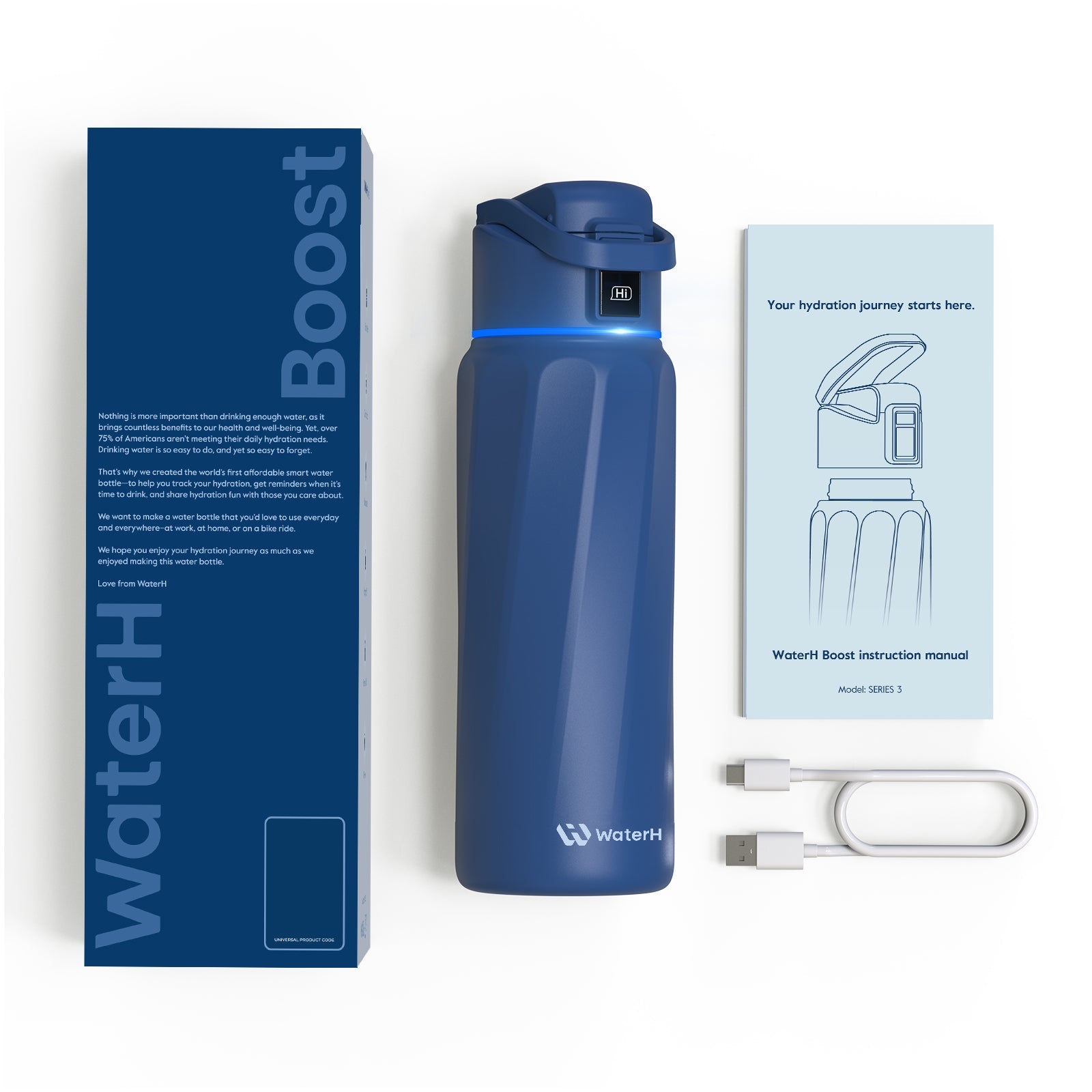 Stay Hydrated in Style: The WaterH Boost Smart Water Bottle - 32 Oz with App Tracking & Insulation